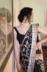 Black Pearl Masterpiece Parsi Gara Hand Embroidered Saree