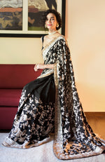 Black Pearl Masterpiece Parsi Gara Hand Embroidered Saree