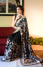 Black Pearl Masterpiece Parsi Gara Hand Embroidered Saree