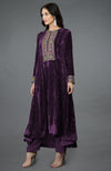 Plum Purple Kashmiri Kashidakari Hand Embroidered Kalidaar Kurta Set