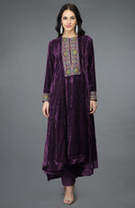 Plum Purple Kashmiri Kashidakari Hand Embroidered Kalidaar Kurta Set