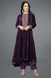 Plum Purple Kashmiri Kashidakari Hand Embroidered Kalidaar Kurta Set