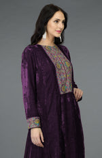 Plum Purple Kashmiri Kashidakari Hand Embroidered Kalidaar Kurta Set