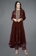 Plum Purple Kashmiri Kashidakari Hand Embroidered Kalidaar Kurta Set