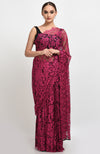 Raspberry French Chantilly Lace Saree Set