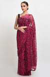 Raspberry French Chantilly Lace Saree Set