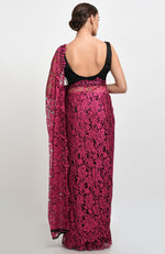 Raspberry French Chantilly Lace Saree Set