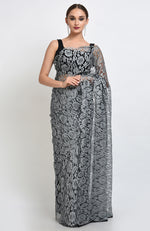 Silver Grey French Chantilly Lace Saree Set