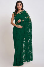 Emerald Green Chantilly Lace Saree Set