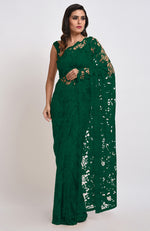 Emerald Green Chantilly Lace Saree Set