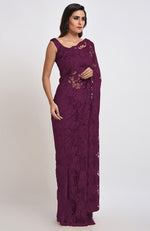 Wine Chantilly Lace Saree Set