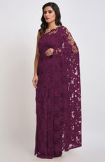 Wine Chantilly Lace Saree Set