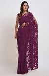 Wine Chantilly Lace Saree Set