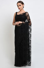 Black French Chantilly Lace Saree Set