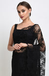 Black French Chantilly Lace Saree Set