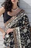 Black-Beige Masterpiece Parsi Gara Hand Embroidered Saree