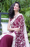 Burgundy Masterpiece Parsi Gara  Hand Embroidered Saree