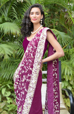 Burgundy Masterpiece Parsi Gara  Hand Embroidered Saree