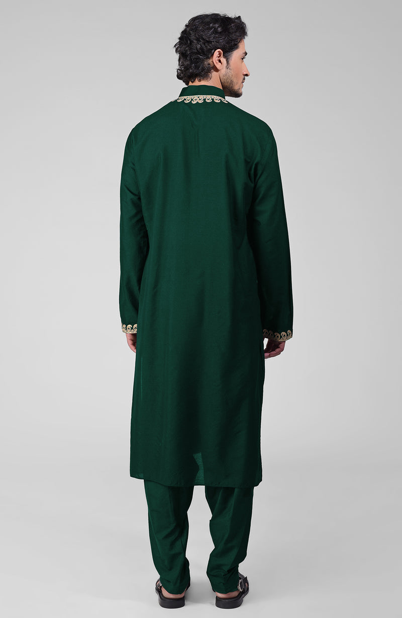 Emerald Green Kashmiri Tilla Hand Embroidered Kurta Set