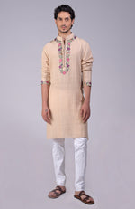 Beige Parsi Gara Embroidered Kurta