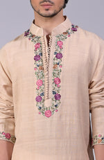 Beige Parsi Gara Embroidered Kurta