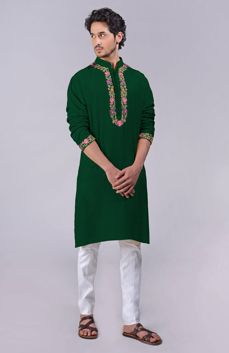 Beige Parsi Gara Embroidered Kurta