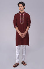 Beige Parsi Gara Embroidered Kurta