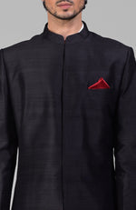 Classic Black Pure Raw Silk Sherwani Set