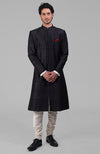 Classic Black Pure Raw Silk Sherwani