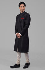 Classic Black Pure Raw Silk Sherwani Set