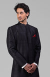 Classic Black Pure Raw Silk Sherwani