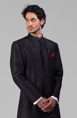 Classic Black Pure Raw Silk Sherwani