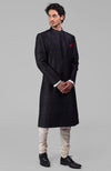 Classic Black Pure Raw Silk Sherwani