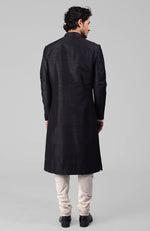 Classic Black Pure Raw Silk Sherwani