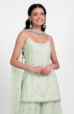 Sage Green Bead Sequin Hand Embroidered Sharara Set