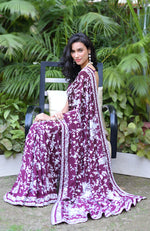 Purple Masterpiece Parsi Gara Hand Embroidered Saree