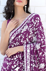 Purple Masterpiece Parsi Gara Hand Embroidered Saree