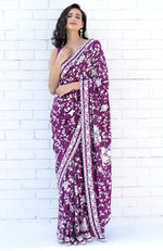 Purple Masterpiece Parsi Gara Hand Embroidered Saree