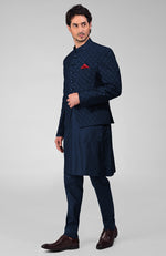 Navy Blue Embroidered Bandhgala Jacket