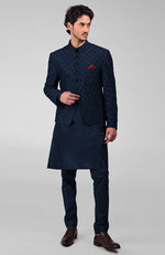 Navy Blue Embroidered Bandhgala Jacket