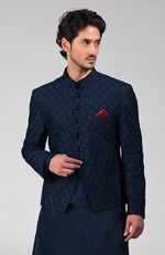 Navy Blue Embroidered Bandhgala Jacket