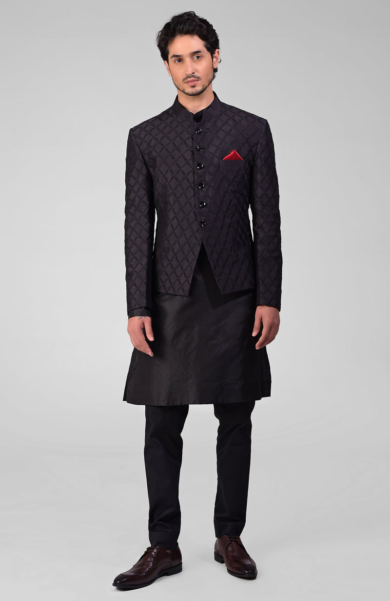 Black Chikankari Embroidered Bandhgala Jacket Set