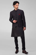 Black Chikankari Embroidered Bandhgala Jacket Set