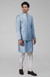 Dusty Blue Silk Thread Embroidered Jacket Set