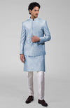 Dusty Blue Silk Thread Embroidered Jacket Set