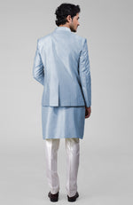 Dusty Blue Silk Thread Embroidered Jacket Set