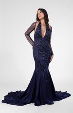 Moonlight Hand Embroidered Mermaid Gown With Detachable Sleeves