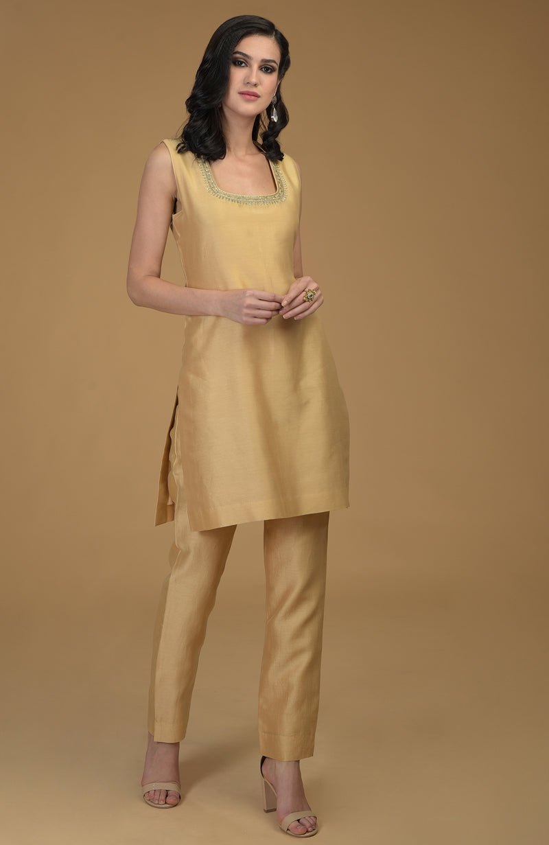 Nude Gold Zardozi Hand Embroidered Two Piece Suit