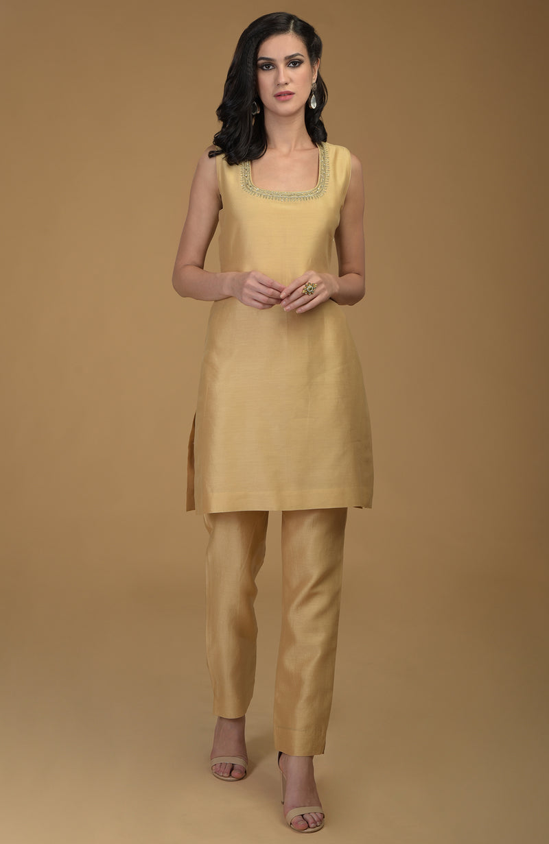 Nude Gold Zardozi Hand Embroidered Two Piece Suit