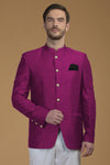 Peacock Pink Linen Silk Bandhgala Jacket